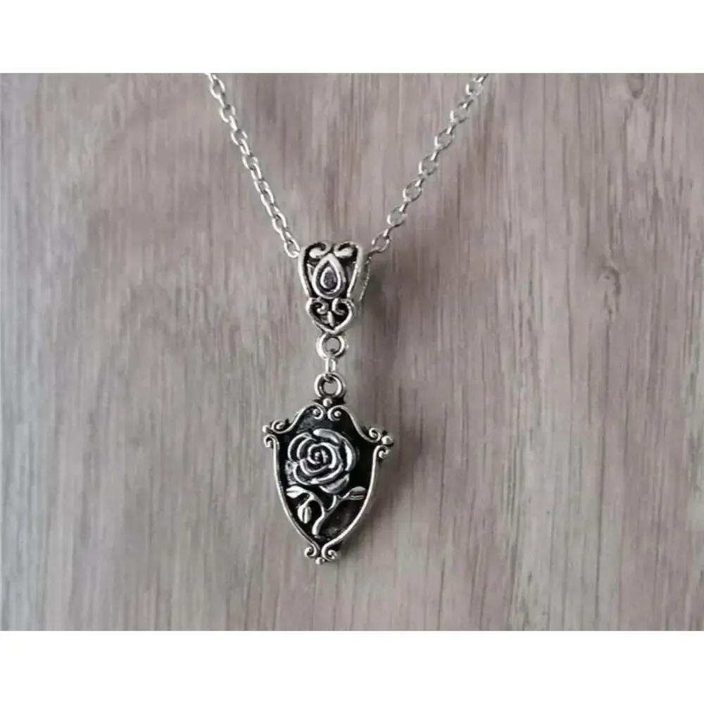 Small 2D Rose Shield Pendant on 16